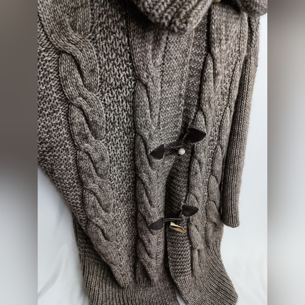 Paola Mandredi Wool Alpaca L Coatigan Long Winter Brown Cable Knit Sweater‎ - Picture 7 of 10